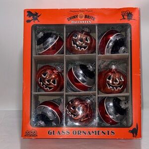 Christopher Radko Shiny Brite Halloween Ornaments Orange & Black 9 Total 2 Types